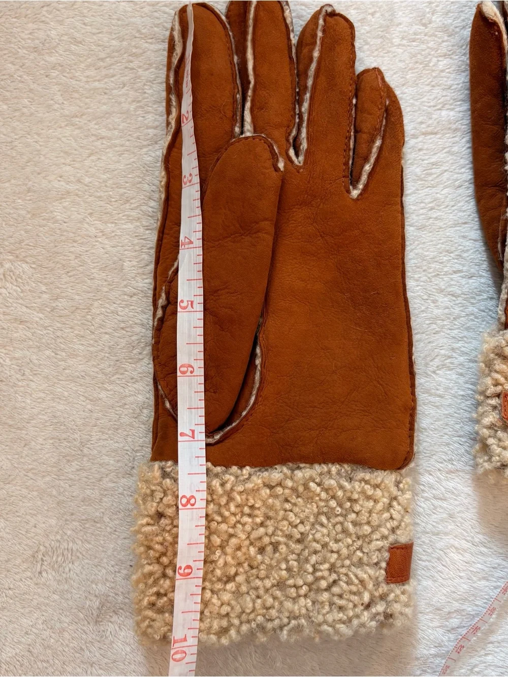 Nordstrom Tan Shearling-Lined & Trimmed Suede Gloves with Buckle Accent